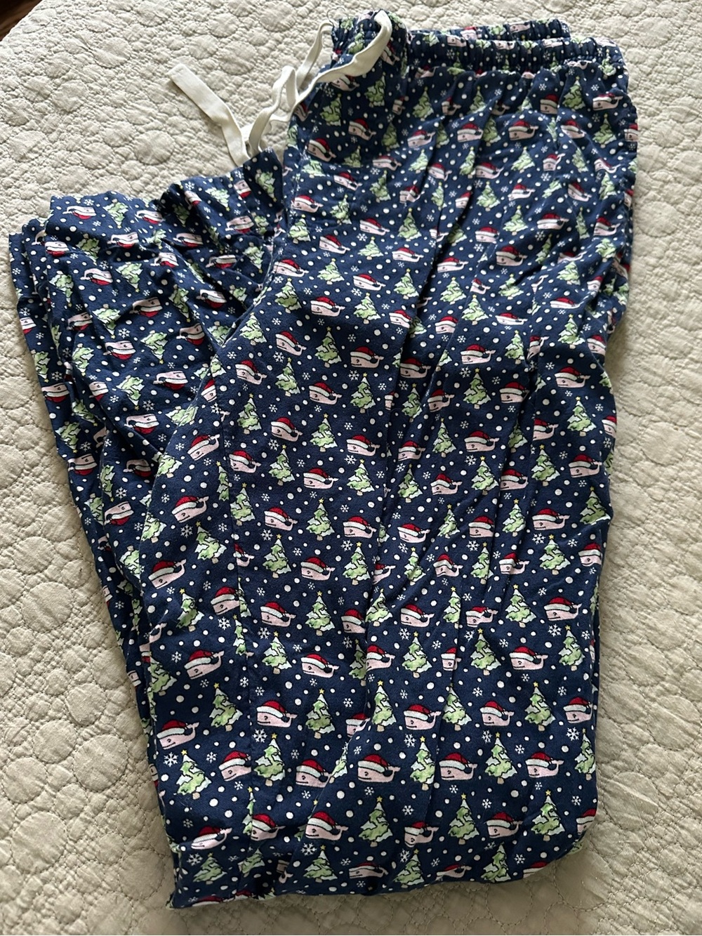 Vineyard Vines adult Navy Blue Holiday Pajama Bottoms with Snowman & Tree Print